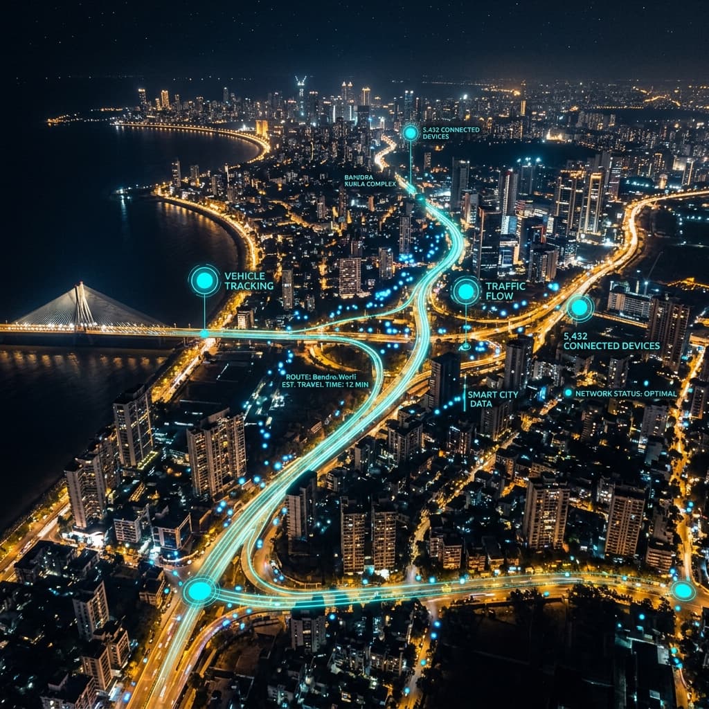 Aerial view of city with GPS tracking overlay