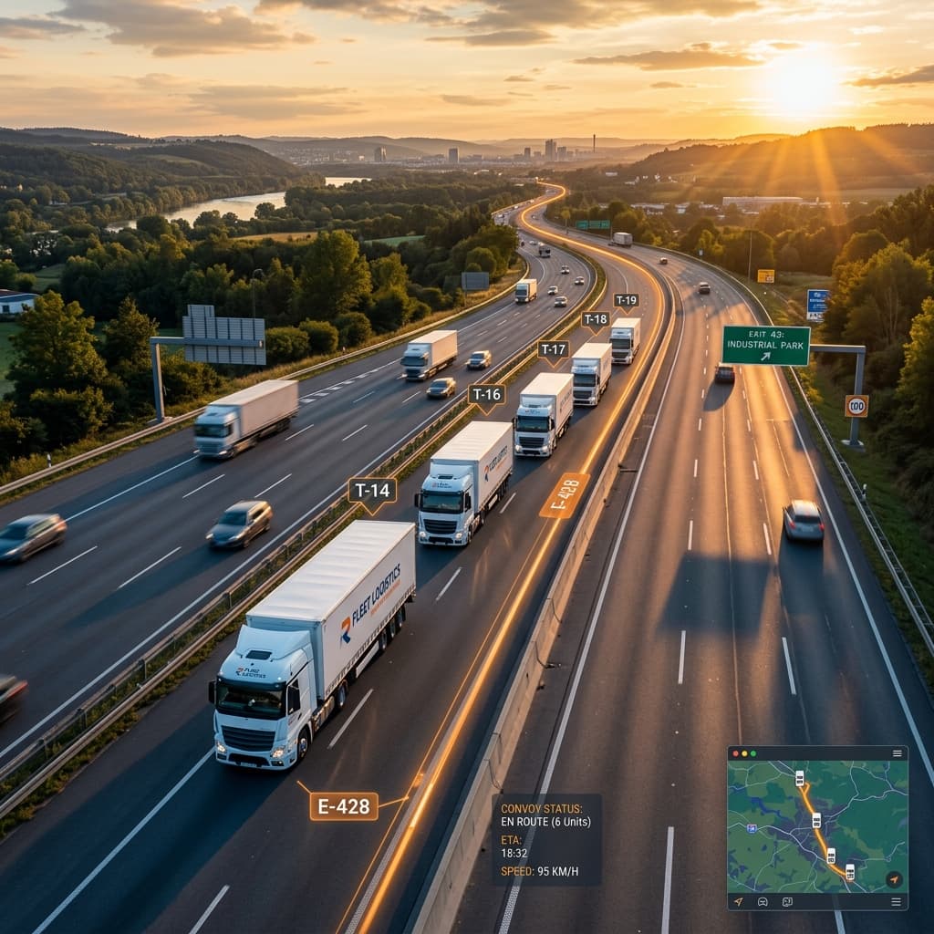 Truck convoy on highway